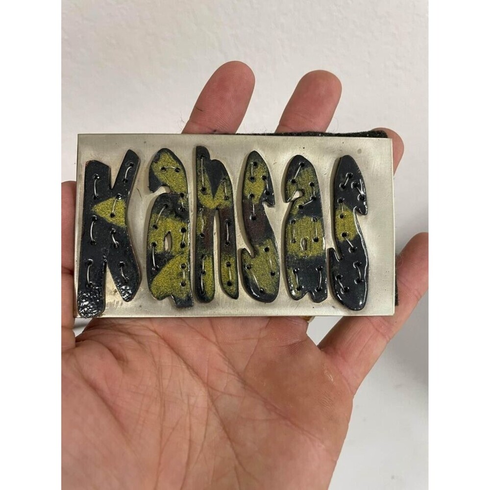 Cool Handmade Silver / Camouflage Kansas Camo Belt Buckle